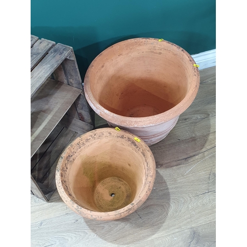 492 - Two Terra Cotta Plant Pots and a Wooden Crate. (R4).