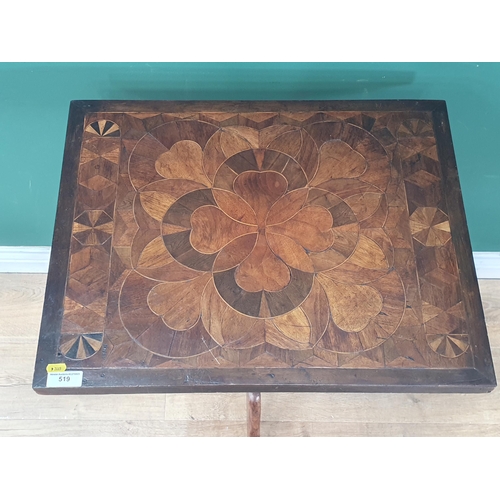 519 - A 19th Century mahogany, rosewood and walnut sectional veneered Pillar Table with rectangular top on... 