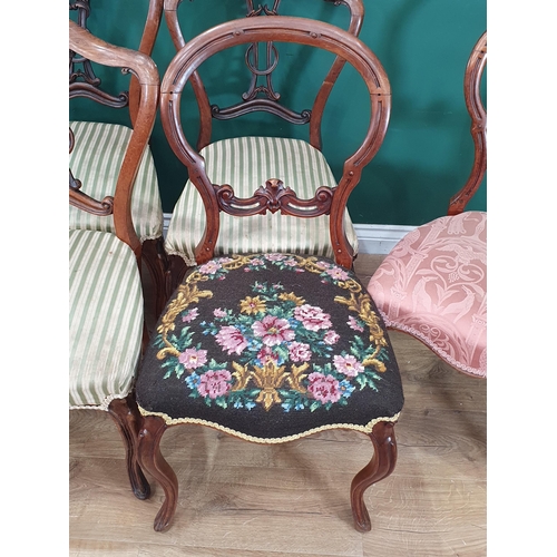 533 - A set of five Victorian rosewood Dining Chairs, another pair of balloon back Dining Chairs and anoth... 