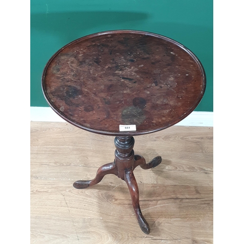 551 - A 19th Century mahogany Tilt Top Pillar Table, the circular dished top on turned column and tripod s... 