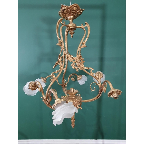 560 - A gilded metal six branch Electrolier with glass shades 2ft 4in H x 2ft 2in D (R7)