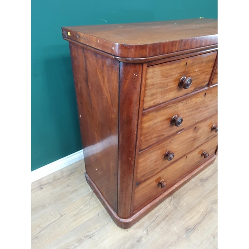 566 - A Victorian walnut veneered Chest of two short and three long drawers on plinth base 4ft W x 3ft 11i... 