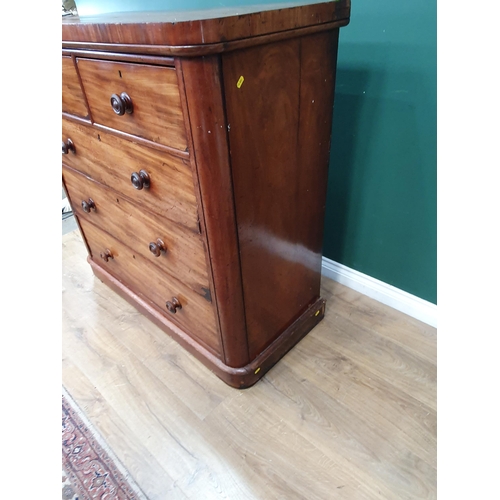 566 - A Victorian walnut veneered Chest of two short and three long drawers on plinth base 4ft W x 3ft 11i... 