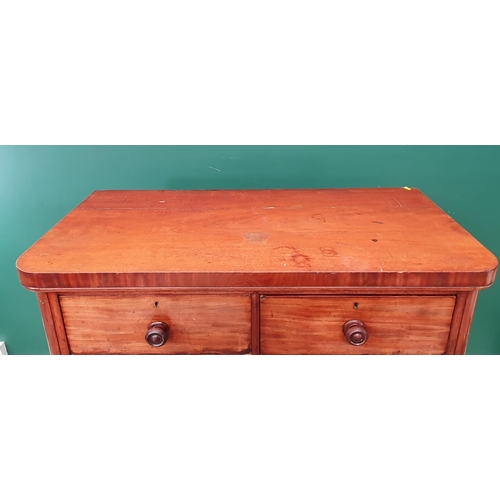 566 - A Victorian walnut veneered Chest of two short and three long drawers on plinth base 4ft W x 3ft 11i... 