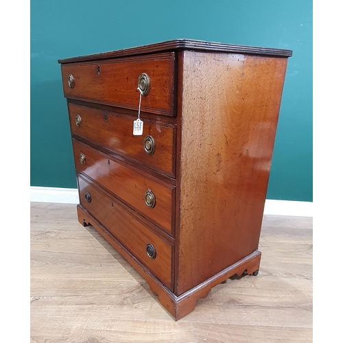 586 - A 19th Century mahogany Chest of four graduated drawers mounted on shaped brackets A/F 2ft 10in W x ... 