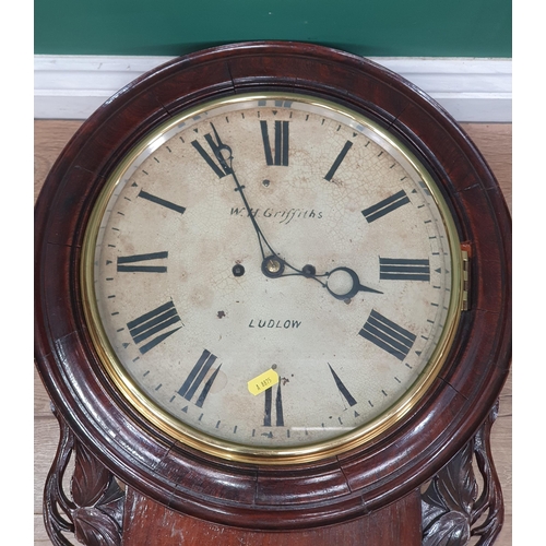 595 - A 19th Century rosewood cased Wall Clock by W.H. Griffiths, Ludlow 1ft 10in L x 1ft 4in W (R10)