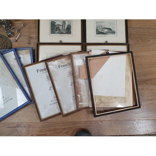 610 - A quantity of framed colour Engravings, Picture Frames, an embossed Coal Box, small stone Jars, plat... 