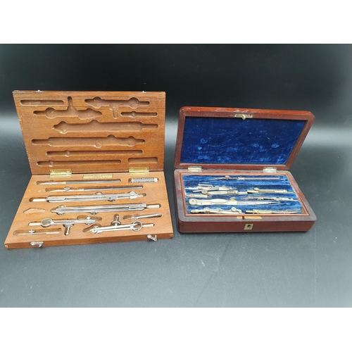 62 - A 19th Century mahogany case of Drawing Instruments with interior tray, and another Set labelled Dra... 