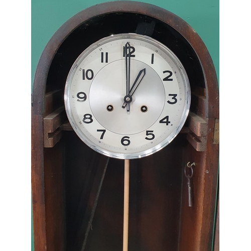 630 - A 1930's oak veneered Grandmother Clock 5ft H x 1ft W (R8)