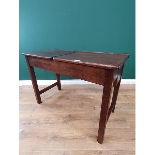 644 - A stained pine double School Desk (R9)