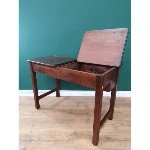 644 - A stained pine double School Desk (R9)