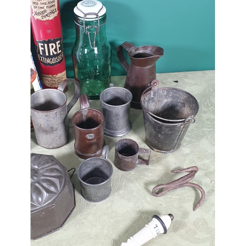 649 - A 'Kylfyre' Fire Extinguisher, a Conserve Jar, an enamel Dish, a miniature Pail, two Jelly Moulds, M... 