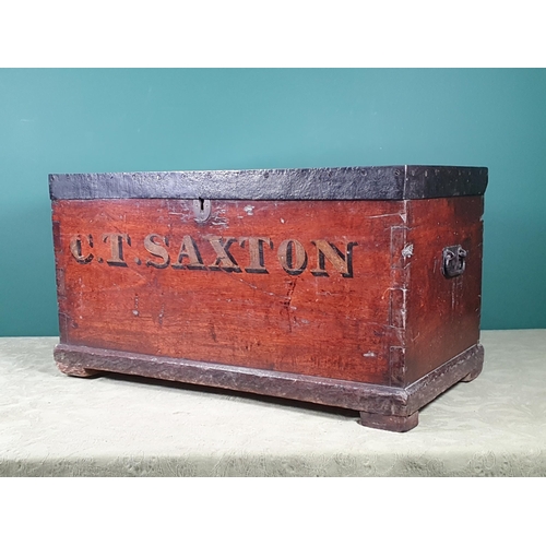 651 - A 19th Century camphorwood Chest with painted name 'C.T. Saxton' 2ft 2in W x 1ft 6in H (R9)