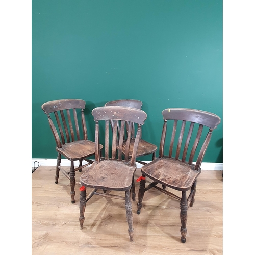 653 - A set of four stained ash and elm Kitchen Chairs (one badly damaged) A/F (R9)