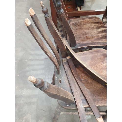 653 - A set of four stained ash and elm Kitchen Chairs (one badly damaged) A/F (R9)