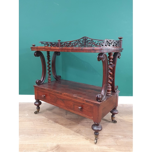 654 - A Victorian rosewood two tier Buffet with fretwork gallery and fitted single drawer to lower tier A/... 