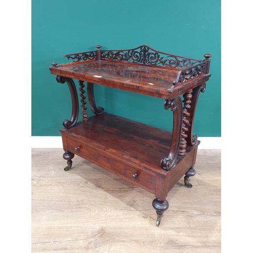 654 - A Victorian rosewood two tier Buffet with fretwork gallery and fitted single drawer to lower tier A/... 