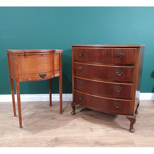 655 - A mahogany veneered bow fronted Chest of drawers 2ft 7in H x 2ft 1in W and a maple veneered Sewing T... 