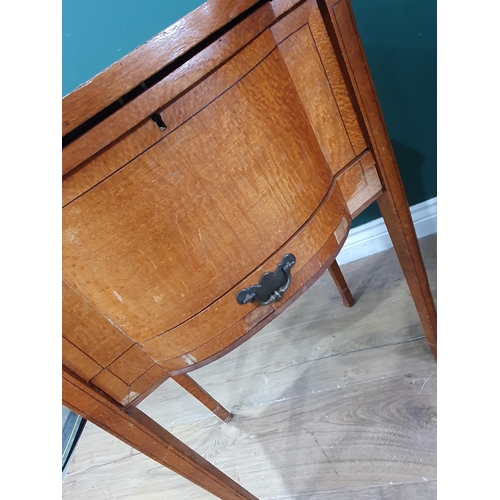 655 - A mahogany veneered bow fronted Chest of drawers 2ft 7in H x 2ft 1in W and a maple veneered Sewing T... 