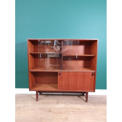 662 - A teak Bookcase with sliding glass doors 3ft 6in W x 3ft 4in H (R9)