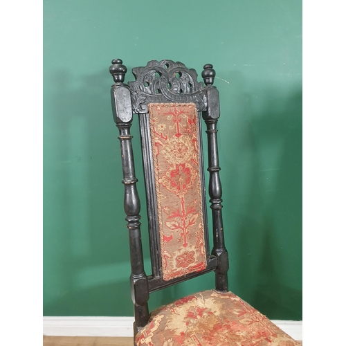 673 - A pair of Carolean style Hall Chairs with needlework upholstery A/F (R10)