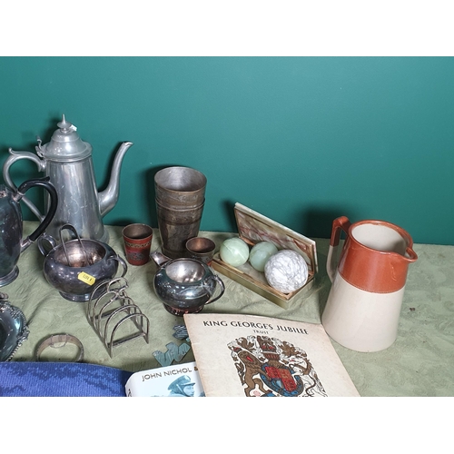 679 - *** WITHDRAWN ***  A quantity of plated items including a three piece Tea Set, Toastrack, an onyx Ci... 