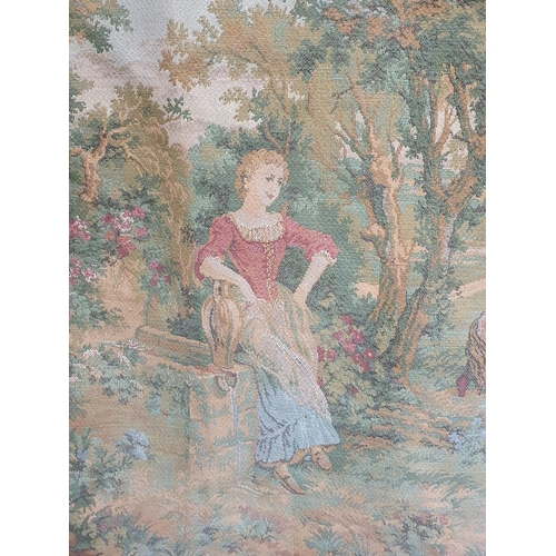 681 - A reproduction Tapestry depicting an 18th Century parkland scene, a floral tapestry Tie Back and a b... 