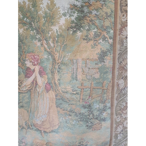 681 - A reproduction Tapestry depicting an 18th Century parkland scene, a floral tapestry Tie Back and a b... 