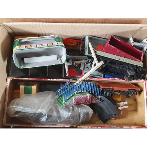 685 - Two boxes of 00 gauge model railway accessories including Wagons, Scenery, etc. and a quantity of 0 ... 