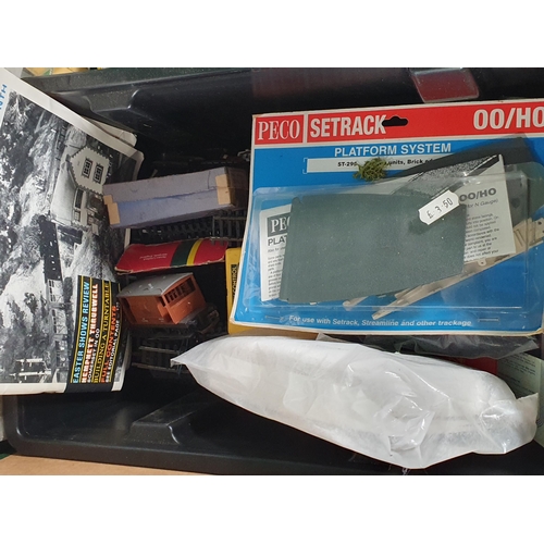 685 - Two boxes of 00 gauge model railway accessories including Wagons, Scenery, etc. and a quantity of 0 ... 