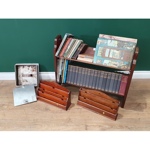 693 - An oak Bookcase/Trough, an oak Letter Rack, a pine Letter Rack and a quantity of Books (R10)