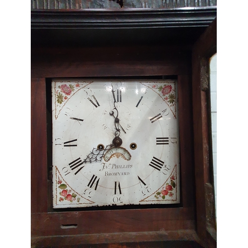 699 - A 19th Century oak 8-day Longcase Clock with square floral painted dial by Jn. Phillips, Bromyard 6f... 