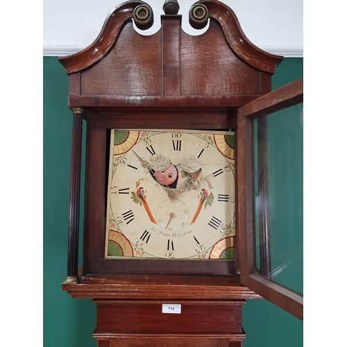 714 - An antique oak and mahogany 30 hour Longcase Clock with square dial by James Shaw, Halifax 7ft 3in H... 