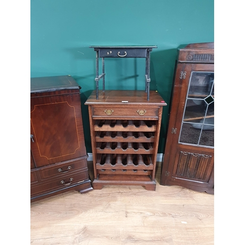 715 - A glazed Display Cabinet with linenfold panels, 4ft 3in H x 3ft W, an oak Wine Cabinet, 2ft 10in H, ... 