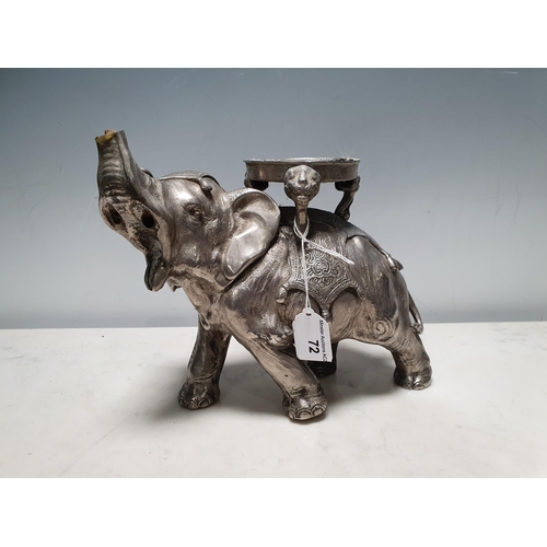 72 - A white metal Sculpture of an Elephant with Chinese four character mark (trunk broken and tusks miss... 