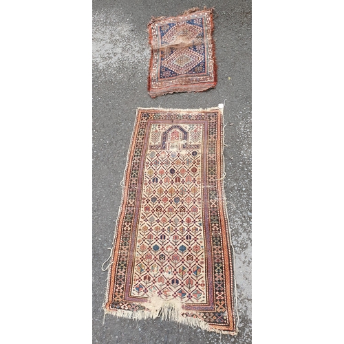 732 - A small Persian Prayer Rug A/F and another smaller A/F