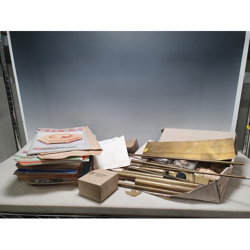 736 - A quantity of brass Fittings etc and a quantity of clock Magazines (R8)