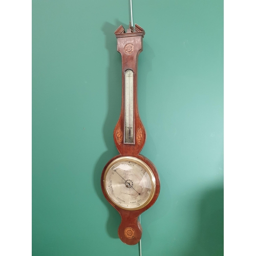 739 - A19th Century mahogany and inlaid Wheel Barometer/Thermometer