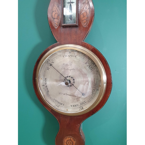 739 - A19th Century mahogany and inlaid Wheel Barometer/Thermometer