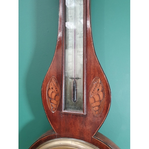 739 - A19th Century mahogany and inlaid Wheel Barometer/Thermometer