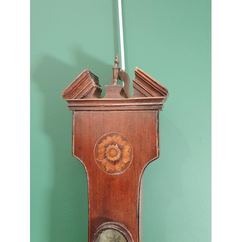 739 - A19th Century mahogany and inlaid Wheel Barometer/Thermometer