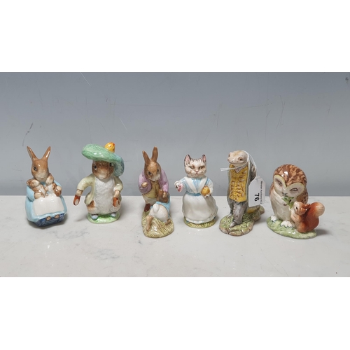 76 - Six Beswick Beatrix Potter Figurines including 'Old Mr Brown', 'Sir Isaac Newton', 'Tabitha Twitchet... 