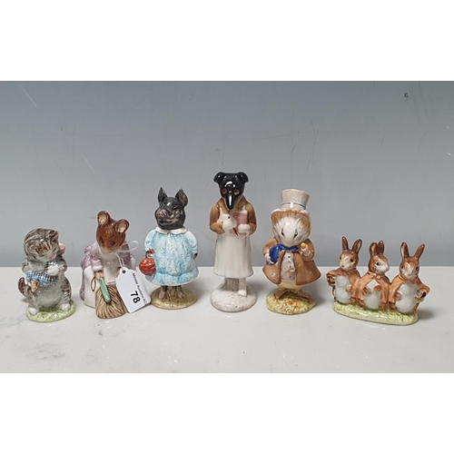 78 - Six Beswick Beatrix Potter Figures including 'Miss Moppet', 'Hunca Munca Sweeping', 'Pig-Wig', 'Pick... 