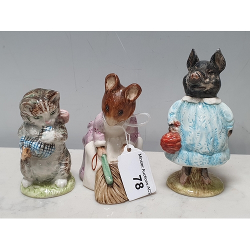 78 - Six Beswick Beatrix Potter Figures including 'Miss Moppet', 'Hunca Munca Sweeping', 'Pig-Wig', 'Pick... 