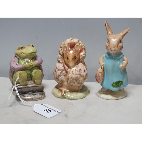 80 - Six Beswick Beatrix Potter Figures including 'Mr Jackson', 'Thomasina Tittlemouse', 'Miss Flopsy Bun... 