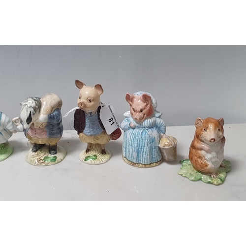 81 - Eight Beswick Beatrix Potter Figures including 'Diggory Diggory Delvet', 'Cousin Ribby', 'Aunt Petti... 