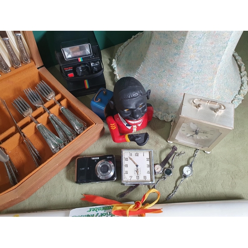 85 - A collection of Clocks, two reproduction Maps, a Money Box, a Canteen of Cutlery, a LLoyd Loom Linen... 