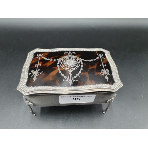 95 - An Edward VII silver and tortoiseshell Jewellery Box in the form of a small table cabinet, the hinge... 