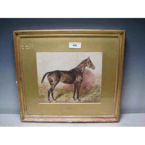 425 - ENGLISH SCHOOL, CIRCA 1920. 'Annette' - a Study of a Horse in a Stable, watercolour, 8½ x 10in; toge... 