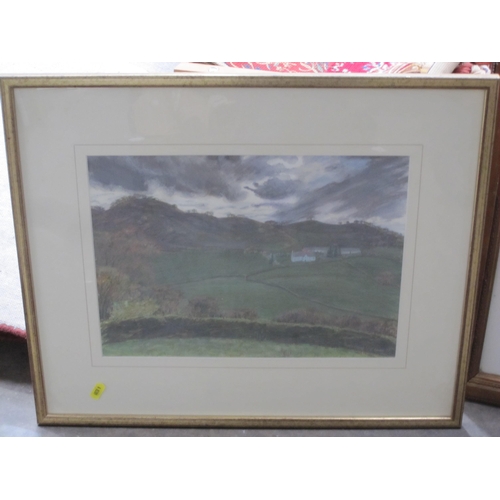 462 - J LAKE.  A Landscape with distant cottages, signed, mixed media, 10 x 14 in; a watercolour by a foll... 